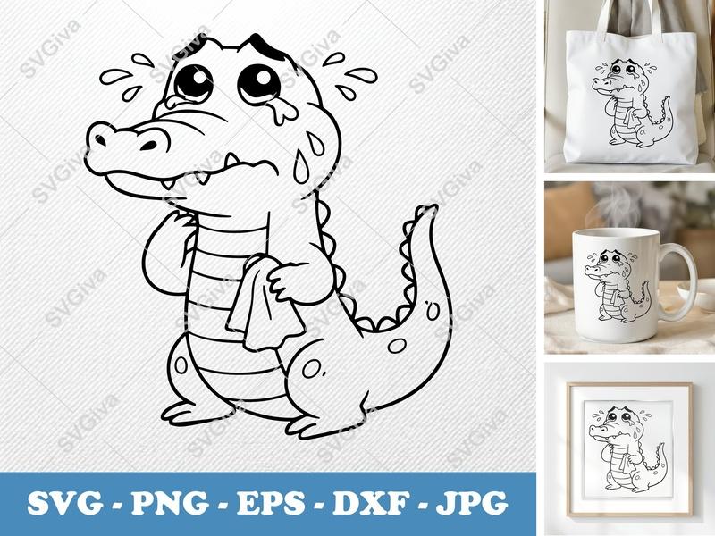 Alligator Crying SVG | Rounded Friendly Bean-Shaped Design | PNG DXF EPS | Cricut Silhouette File