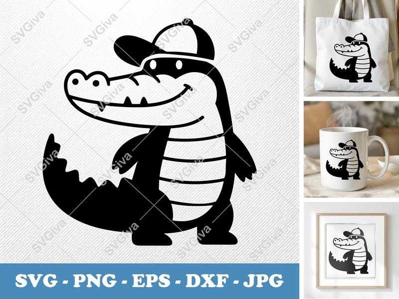 Alligator in a Cap SVG | Puffy Soft Forms | PNG DXF EPS | Cricut Silhouette Cut File