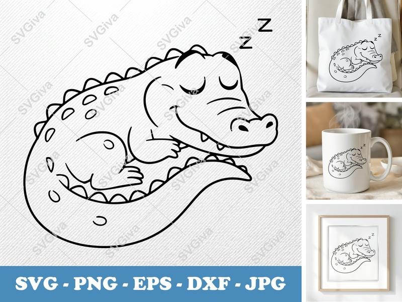 Alligator sleeping SVG | Friendly Bean-Shaped Animal | Rounded Body Cut File | PNG DXF EPS for Cricut Silhouette