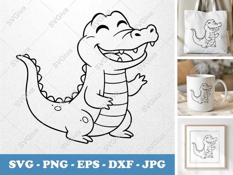 Alligator Smiling Happily SVG | Friendly Bean-Shaped Cartoon | PNG DXF EPS | Cricut Silhouette File
