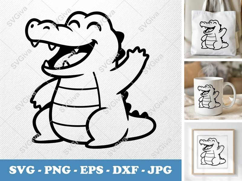 Alligator Smiling Happily SVG | Puffy Soft Shapes Design | PNG DXF EPS | Cricut Silhouette File