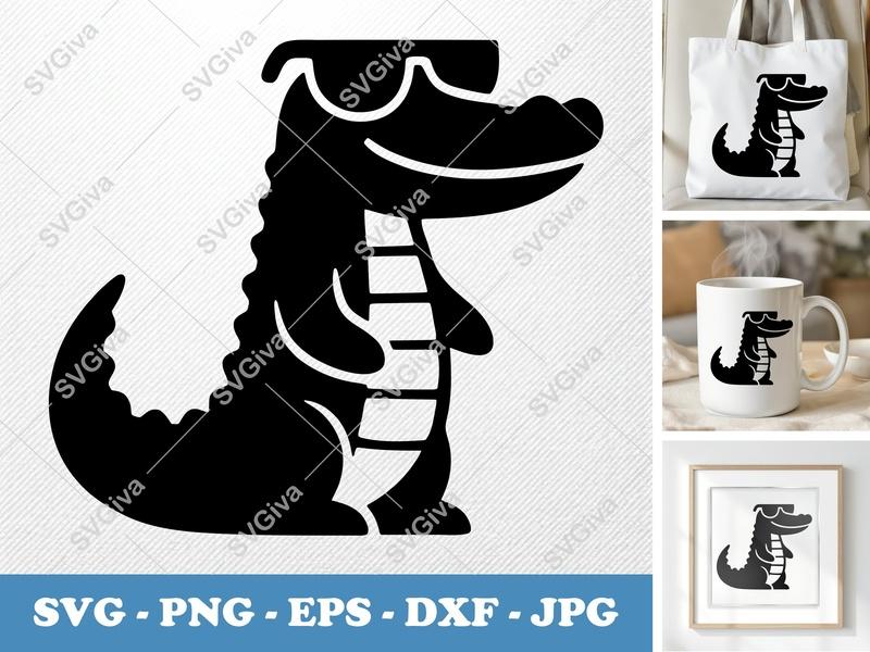 Alligator SVG, Cool Gator with Sunglasses, Modern Clean Design | PNG EPS DXF | Cricut Silhouette Cut File Vector Clipart