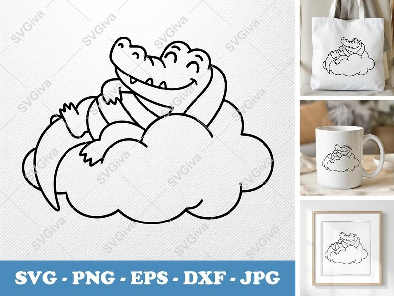 Alligator SVG | Friendly Bean-Shaped Design | PNG DXF EPS | Cricut Silhouette File
