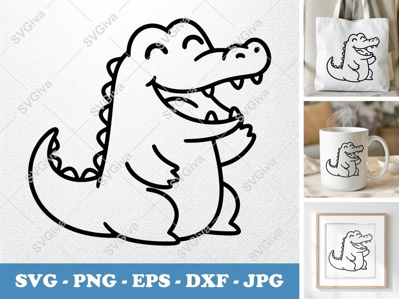Alligator SVG, Happy Cartoon Alligator Cut File | PNG EPS DXF | Cricut, Silhouette, Kids Animal Vector Art