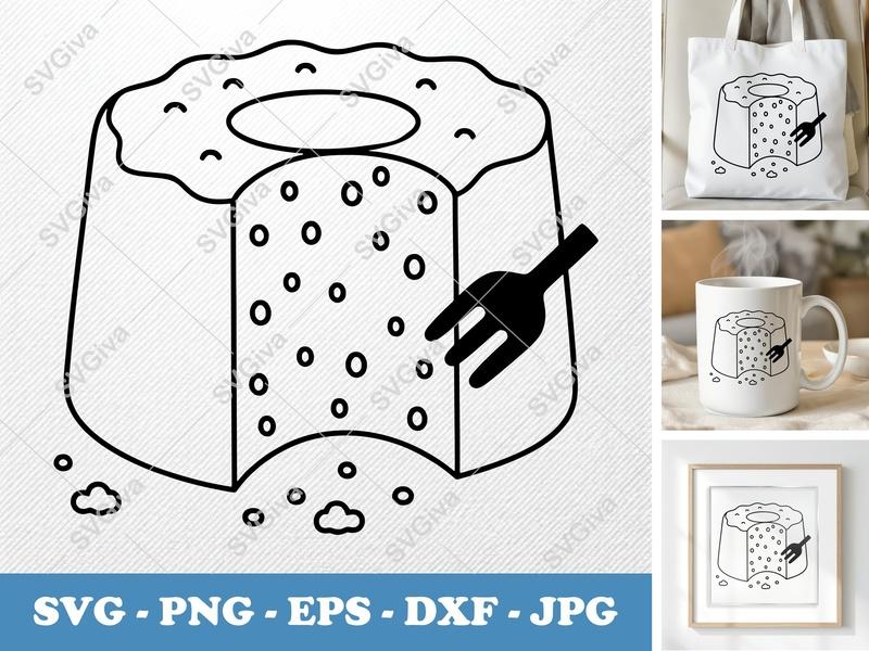 Angel Food Cake partially eaten SVG | Puffy Soft Shapes | PNG DXF EPS | Cricut Silhouette Baking Dessert