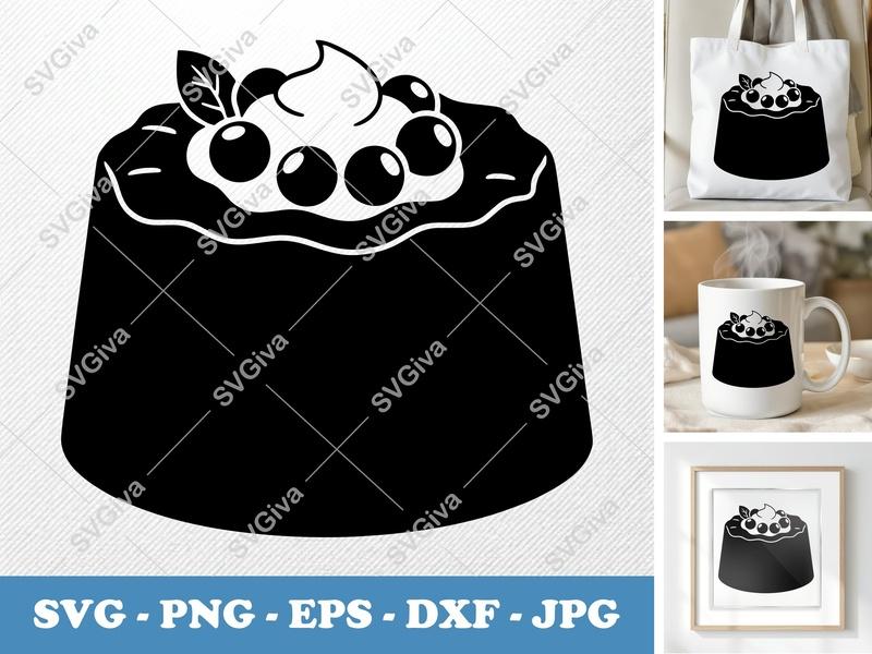 Angel Food Cake SVG | Dessert with Berries & Whipped Cream | PNG EPS DXF for Cricut, Silhouette | Sweet Treat Cut File