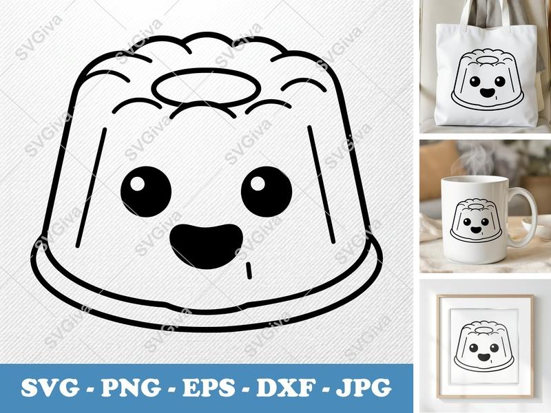 Angel Food Cake SVG | Kawaii Cute Food Clipart | Outline Vector PNG EPS DXF for Cricut, Silhouette, Digital Download