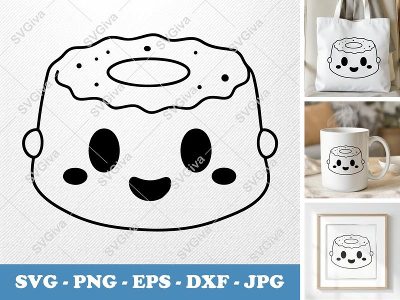 Angel Food Cake SVG, Kawaii Dessert Clipart, Cute Food Outline, PNG EPS DXF | Cricut & Silhouette Cut File