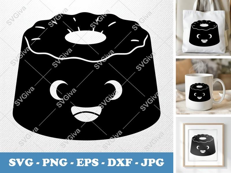 Angel Food Cake SVG | Kawaii Dessert Cut File | Modern Food Cartoon PNG EPS DXF for Cricut, Silhouette, Cake Lover