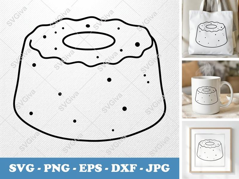 Angel Food Cake SVG, Modern Cake Outline, Simple Dessert Clipart | PNG EPS DXF for Cricut & Silhouette