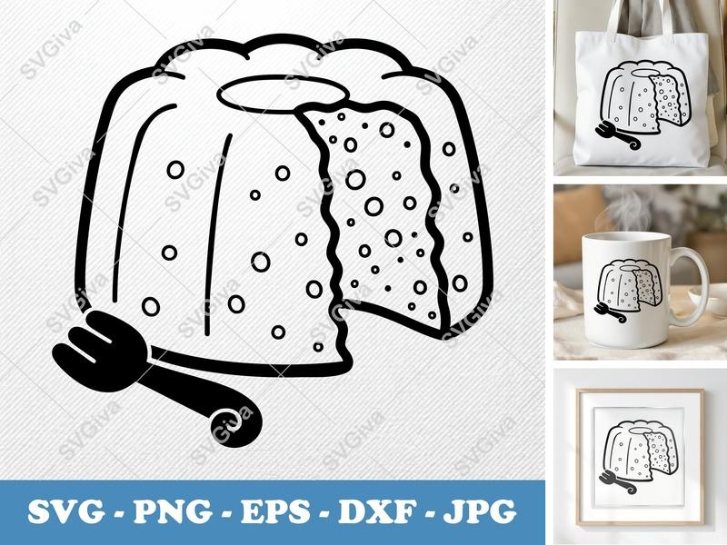 Angel Food Cake SVG | Modern Cake Slice with Fork | PNG EPS DXF for Cricut & Silhouette | Dessert Outline Clipart