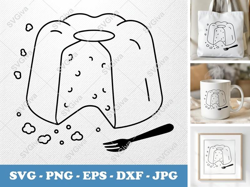 Angel Food Cake SVG, Modern Dessert Outline Cut File with Fork, PNG EPS DXF for Cricut & Silhouette, Kitchen Baking Vector Clipart