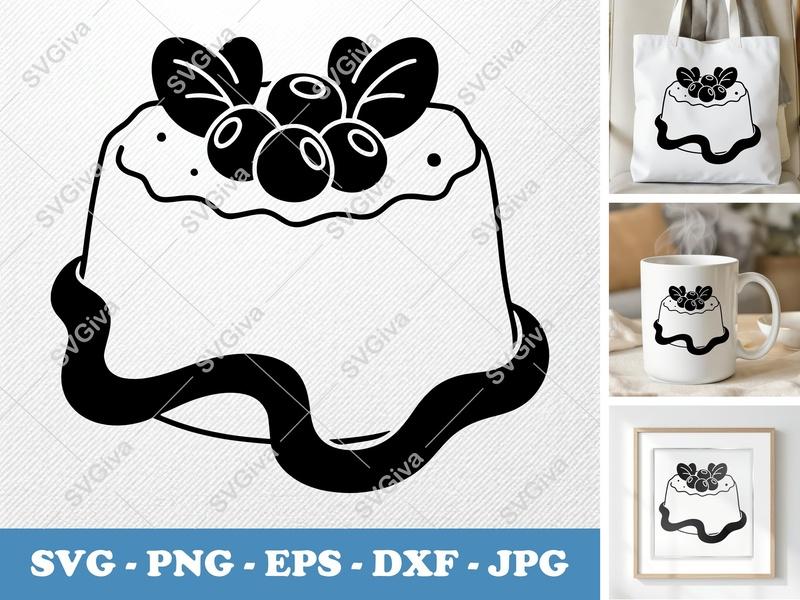 Angel Food Cake SVG | Modern Dessert with Berries & Leaves | PNG EPS DXF for Cricut & Silhouette | Food Clip Art