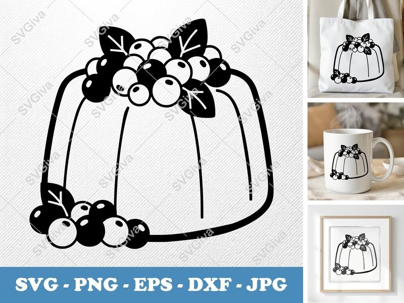 Angel Food Cake SVG | Modern Dessert with Berries & Leaves | PNG EPS DXF for Cricut & Silhouette | Foodie Kitchen Design