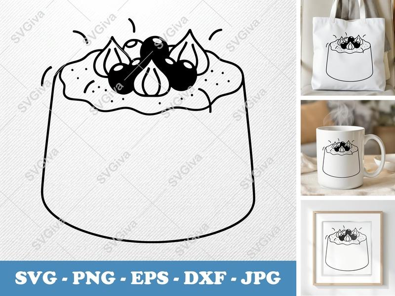 Angel Food Cake with Garnish SVG | Puffy, Inflated Shapes | PNG, DXF, EPS | Cricut & Silhouette Cut File