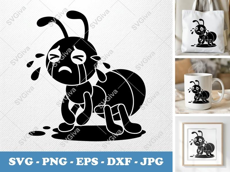 Ant Crying SVG | Puffy Soft Shapes Cut File | PNG DXF EPS | Cricut Silhouette Design | Inflated Pillow Art