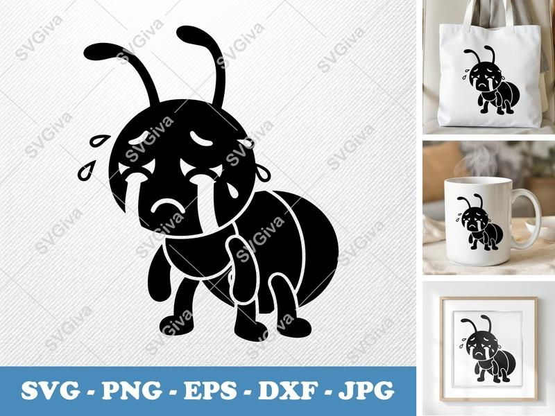 Ant Crying SVG | Sad Insect PNG EPS DXF | Cartoon Animal Cut File for Cricut, Silhouette | Modern Vector Art