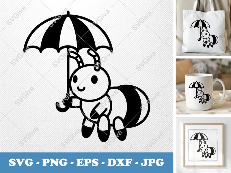 Ant holding umbrella SVG PNG DXF EPS | Cute Insect Cut File Cricut Silhouette