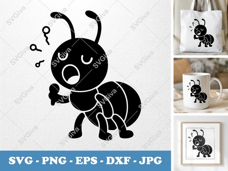 Ant Singing SVG | Cute Karaoke Ant PNG EPS DXF | Cricut Silhouette Cut File | Cartoon Insect Vector Art | Music Lover Craft