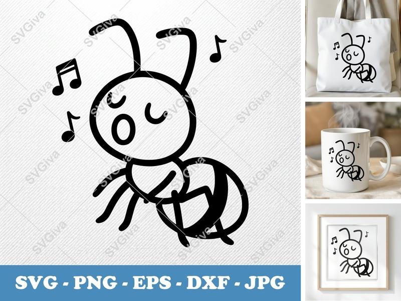 Ant Singing SVG | Music Cut File PNG DXF EPS Cricut Silhouette