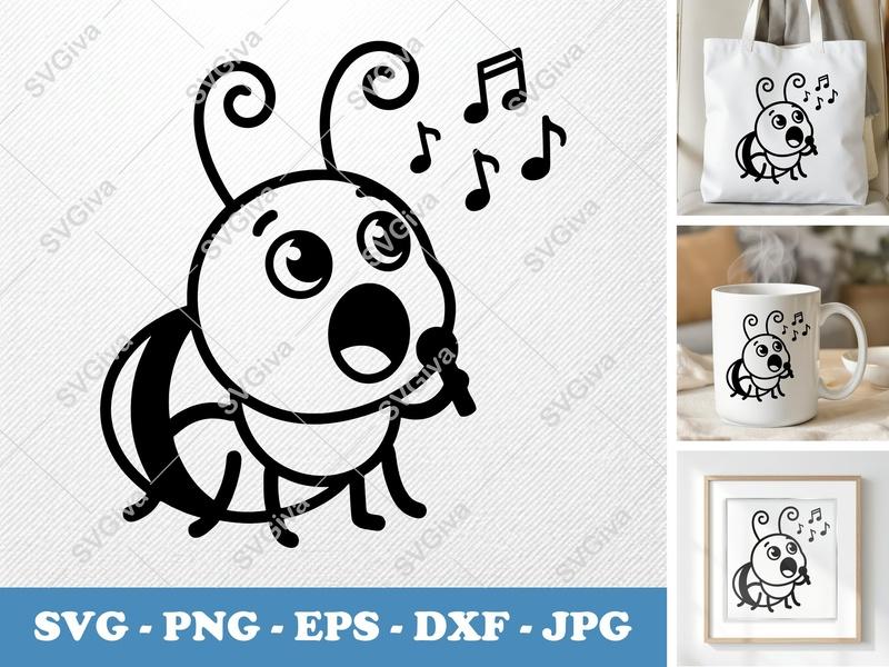 Ant Singing SVG | Puffy Cartoon Ant Pillow-Soft Shapes | PNG DXF EPS | Cricut Silhouette Cut File