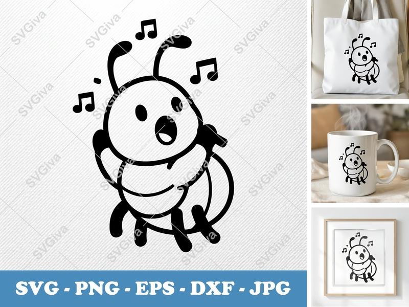 Ant Singing SVG | Puffy Cartoon Cut File, Inflated Style | PNG DXF EPS for Cricut & Silhouette