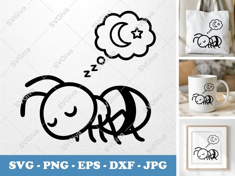 Ant Sleeping SVG | Cute Insect PNG DXF EPS Cricut Silhouette File