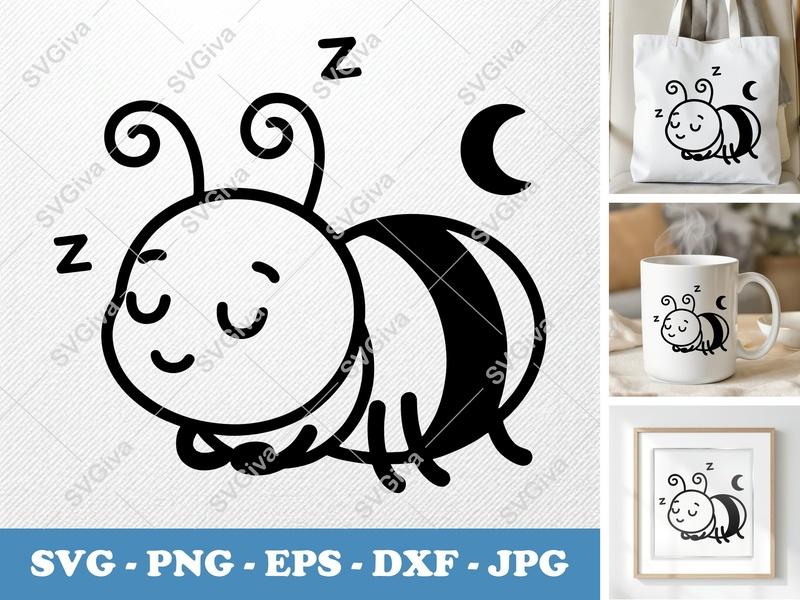 Ant Sleeping SVG | Puffy Cartoon Design | Inflated Pillow-Soft Ant Cut File for Cricut, Silhouette | PNG DXF EPS