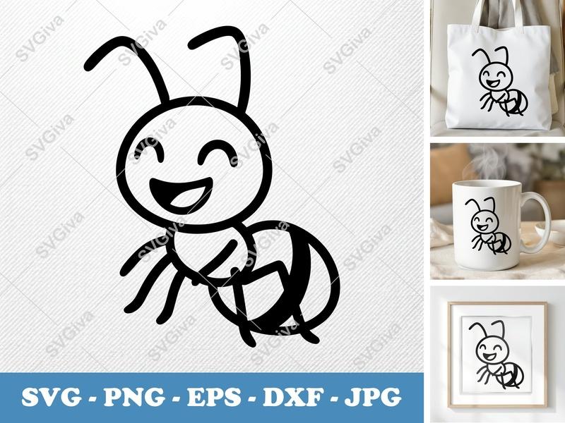 Ant Smiling Happily SVG PNG DXF EPS | Cute Ant Cut File for Cricut Silhouette