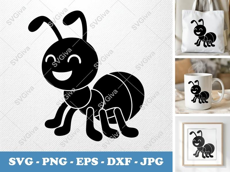 Ant Smiling Happily SVG | Puffy Cartoon Ant Cut File | Pillow-Soft Shapes | PNG DXF EPS | Cricut Silhouette