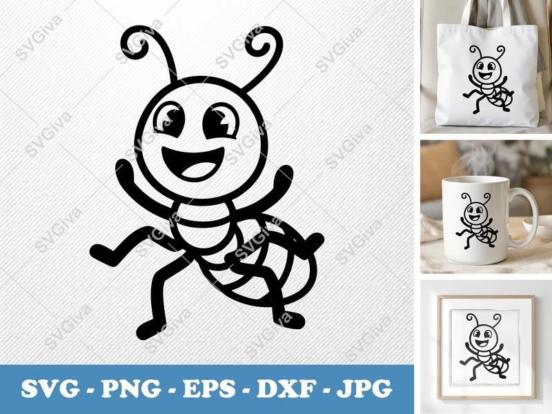 Ant SVG | Cute Cartoon Ant Clipart | Happy Insect | PNG EPS DXF for Cricut & Silhouette