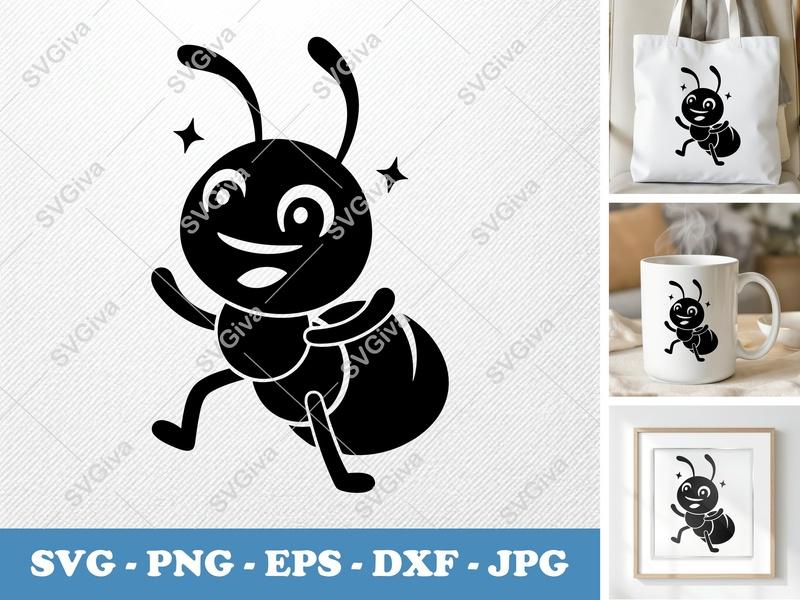 Ant SVG, Cute Cartoon Ant Cut File, Insect Clipart, Digital Download for Cricut & Silhouette | PNG EPS DXF
