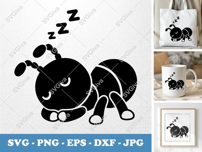 Ant SVG | Sleeping Ant Cut File | Cute Insect PNG EPS DXF for Cricut & Silhouette | Bug Clipart Vector