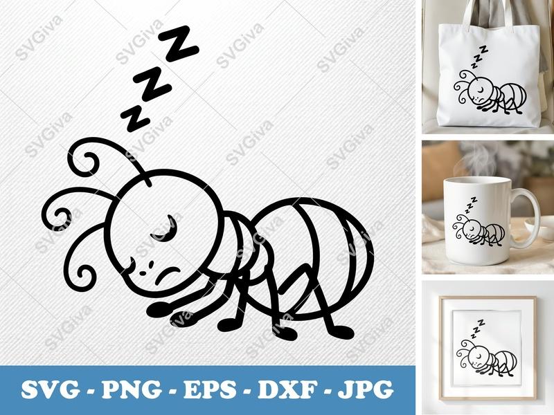 Ant SVG Sleeping Insect Cut File | Cute Cartoon Ant | PNG EPS DXF for Cricut & Silhouette | Bug Clipart