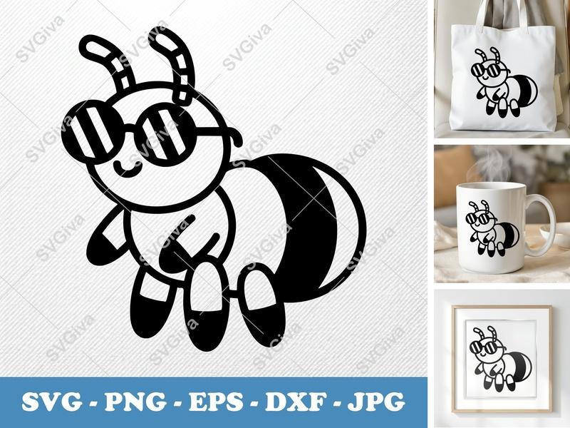 Ant Wearing Sunglasses SVG PNG DXF EPS | Bug Cricut Silhouette Cut File