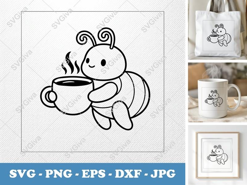 Ant with Coffee Cup SVG | Puffy Soft Forms | PNG DXF EPS | Cricut Silhouette File
