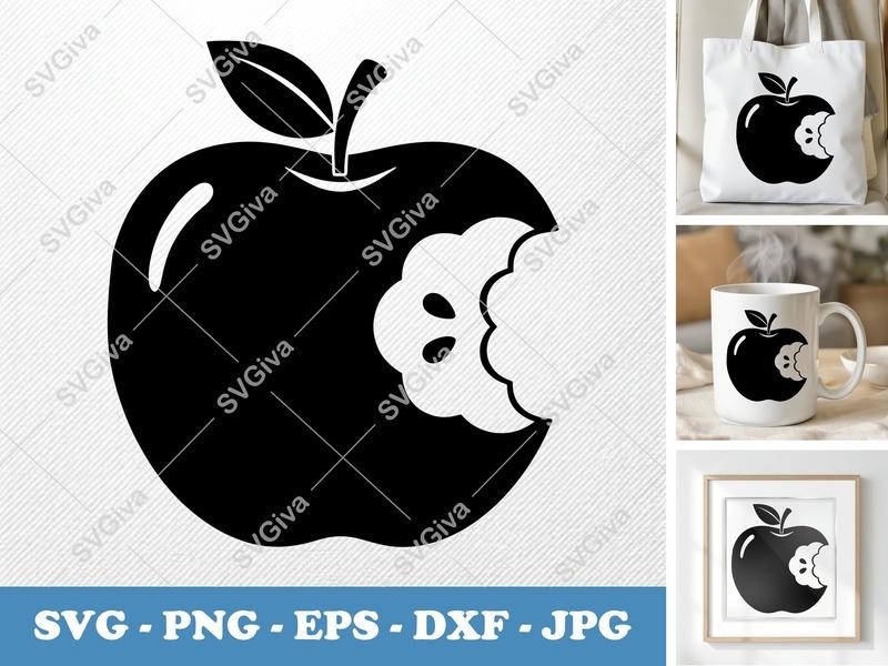 Apple Partially Eaten SVG | Puffy Smooth Forms | PNG DXF EPS | Cricut Silhouette Cut File