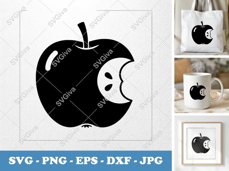 Apple SVG | Modern Bite Mark Design, Core Seeds | PNG EPS DXF for Cricut & Silhouette, Fruit Clipart Vector