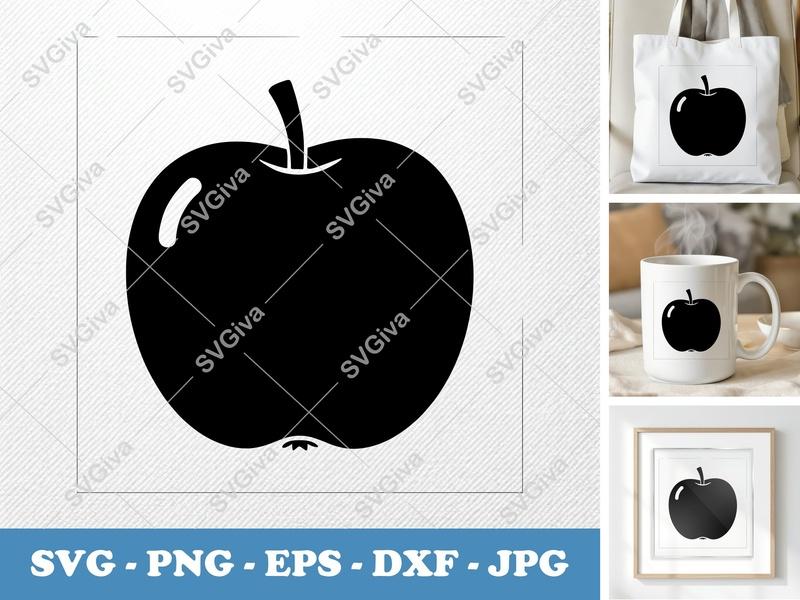 Apple SVG | Modern Clean Fruit Cut File | PNG EPS DXF for Cricut, Silhouette | Minimalist Design Vector