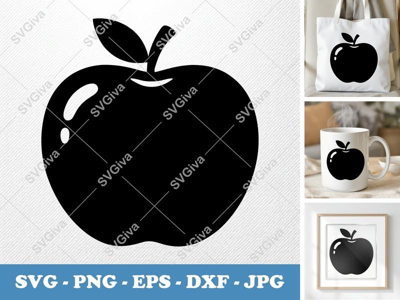 Apple SVG | Modern Fruit Silhouette, Clean Design | PNG EPS DXF for Cricut, Silhouette | Food Clipart