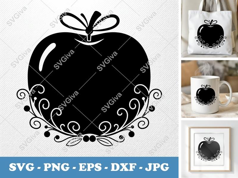 Apple with Garnish SVG | Puffy Pillow Soft Apple Cut File | PNG DXF EPS | Cricut Silhouette Design