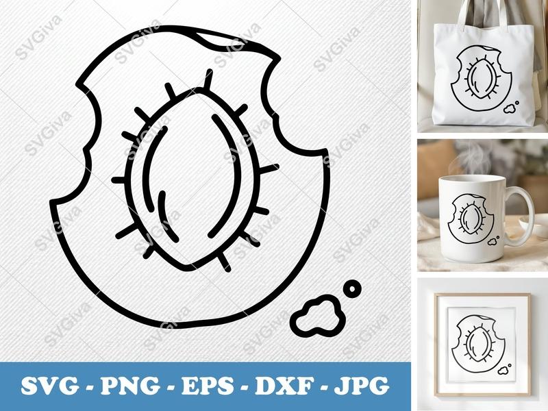 Apricot partially eaten SVG, Friendly Rounded Fruit Cut File | PNG DXF EPS for Cricut Silhouette