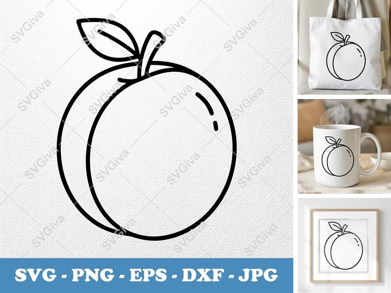 Apricot SVG, Fresh Friendly Rounded Fruit Cut File | PNG DXF EPS for Cricut Silhouette