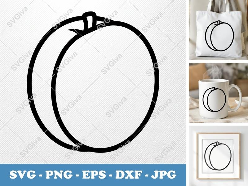 Apricot SVG, Minimalist Outline Cut File, Bold Contour PNG DXF EPS for Cricut Silhouette