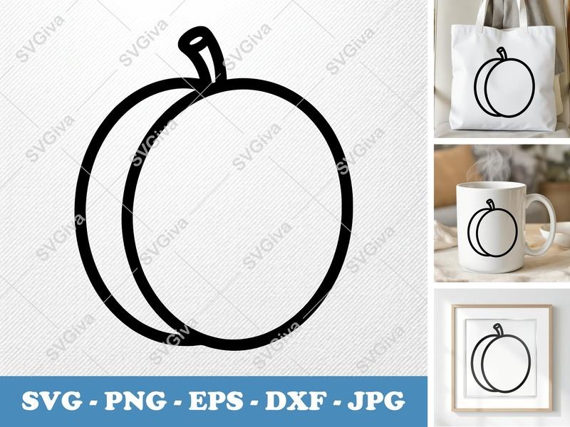 Apricot SVG | Modern Fruit Line Art, Simple Outline Design | PNG EPS DXF for Cricut, Silhouette, Digital Download Cut File