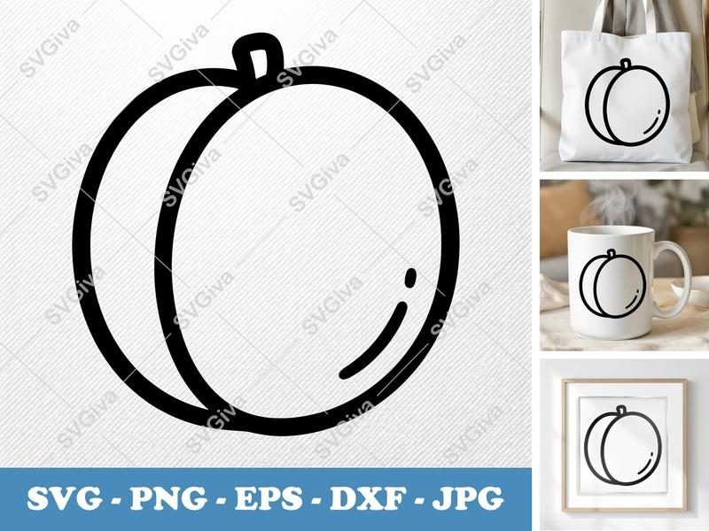 Apricot SVG | Modern Fruit Outline, Simple Food Clipart, PNG EPS DXF for Cricut & Silhouette, Digital Cut File