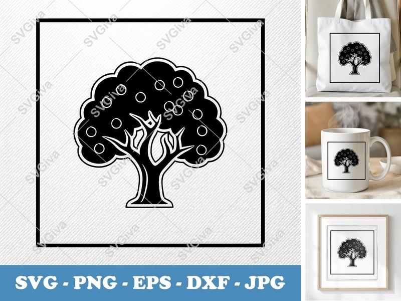 Apricot Tree alone SVG | Solid Black Fill with White Outline | Fruit Tree Clipart | PNG EPS DXF for Cricut Silhouette