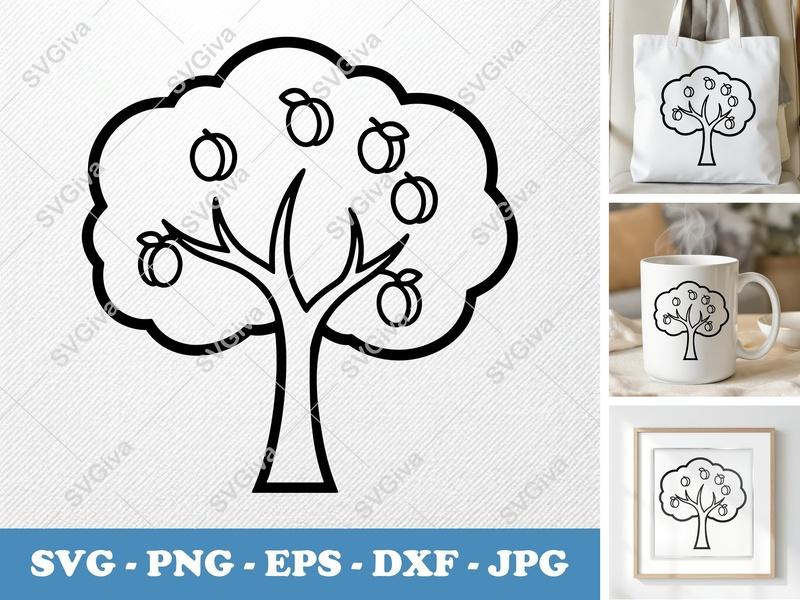 Apricot Tree classic svg icon | Bold Line Art, Fruit Tree Clipart | SVG PNG EPS DXF for Cricut, Silhouette