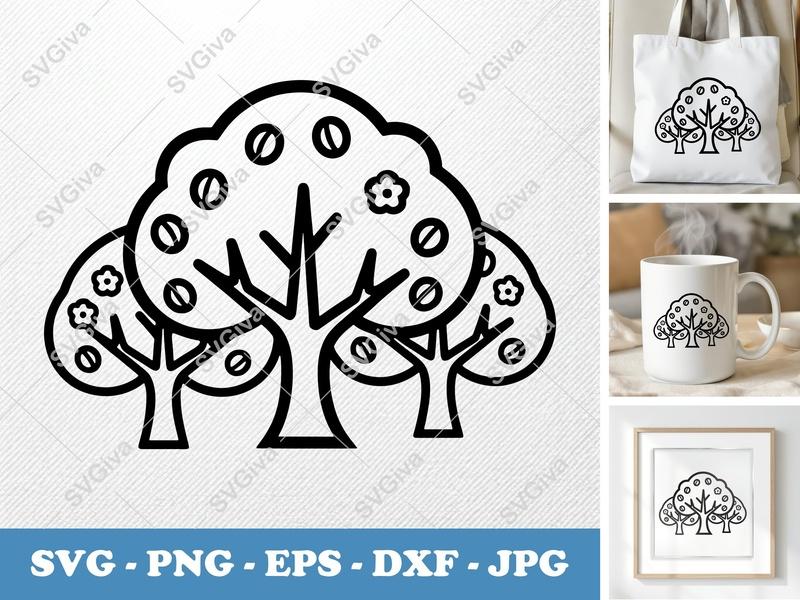 Apricot Tree SVG | Modern Fruit Blossom Trees Cut File | PNG EPS DXF for Cricut Silhouette