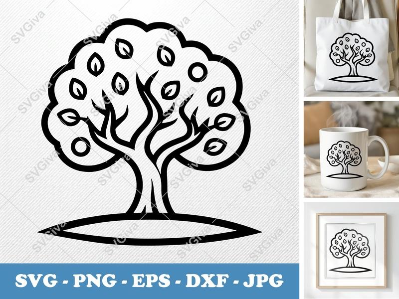 Apricot Tree SVG | Modern Fruit Tree Cut File for Cricut & Silhouette | PNG EPS DXF | Orchard Outline Clipart
